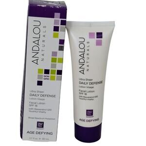 Andalou Naturals Ultra Sheer Daily Defense Facial Lotion SPF 18 2.7 oz. NEW